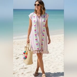 NEON Vibrant Cape Sleeve size M multicolor stripe Festival Hippie Boho Dress